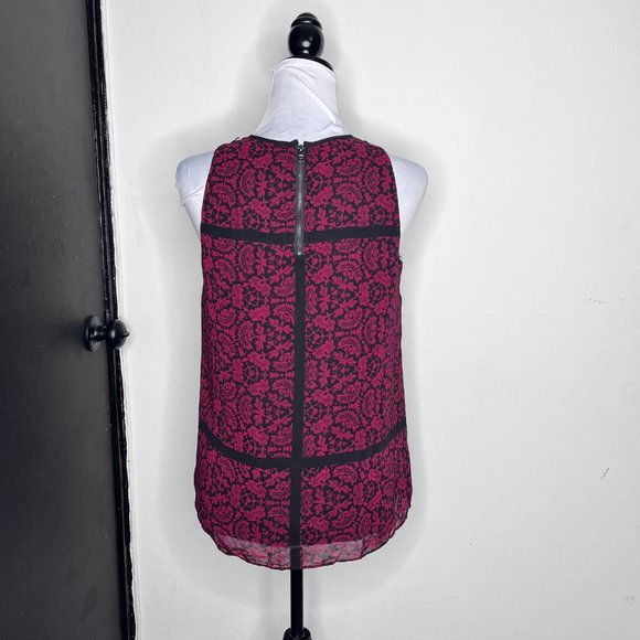 Adrianna Papell Red Black Patternpap Sleeveless Blouse S/M - Picture 3 of 9